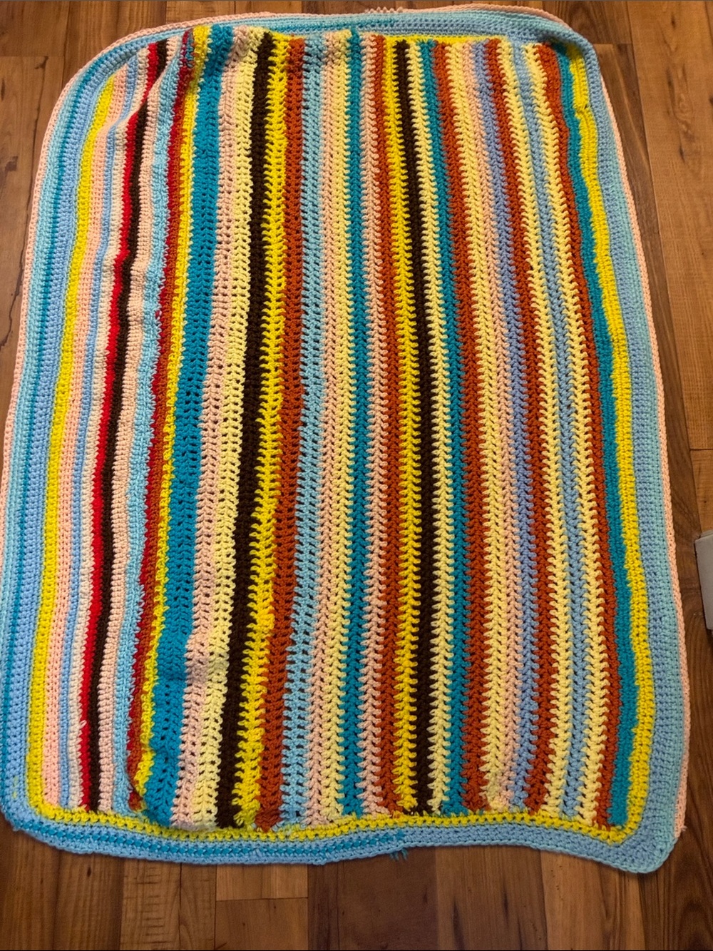 Hand Crafted Bright Multicolor Striped Crochet Throw 33X49